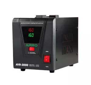 Стабілізатор напруги релейний APRO AVR-3000 : 2400 Вт, релейний, Led-дисплей, 2 розетки, вага 5.4 кг