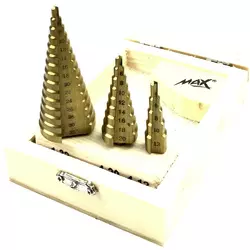 Набор ступенчатых сверл MAX от 4 до 32 мм 4-32 4-20 4-12 стильном деревянном ящике
