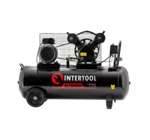 Потужний компрессор STORM INTERTOOL PT-0014 : 100 л, 3 кВт, 220 В, 10 атм, 500 л/мин, 2 цилиндра, ремінний