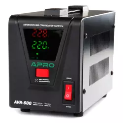 Стабилизатор напряжения релейный APRO AVR-500 : 400 Вт, релейный, Led-дисплей, вес 2.15 кг