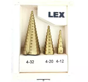 Набор ступенчатых сверл LEX от 4 до 32 мм 4-32 4-20 4-12 стильном деревянном ящике