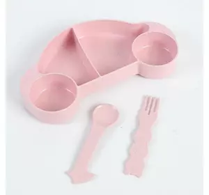 Детская бамбуковая посуда 2 в 1 Машинка (Розовый)