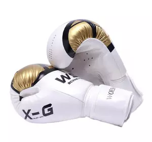 Перчатки боксерские размер 10Oz, запястье ширина 8.5 длина 20см, бело-золотые