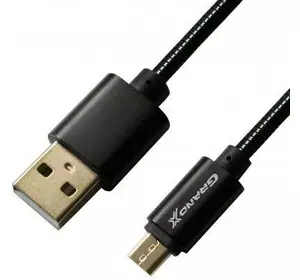 Дата кабель USB 2.0 AM to Micro 5P 1.0m Cu, 2.1A, Black Grand-X (MM-01B)