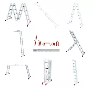 Лестница-трансформер алюминиевая 4 секции / 4 ступени INTERTOOL LT-0029, 4.7 метров, 150кг