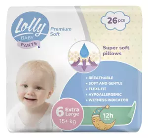 Подгузники Lolly Premium Soft Extra Large 6 (15+ кг) 26 шт (4820174981013)