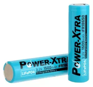 Аккумулятор 18650 LiFePO4 1500mAh IFR18650, 3.2V, FlatTop, blue Power-Xtra (PX-IFR18650 / 29743)