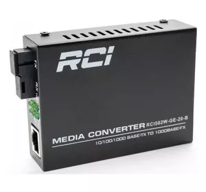 Медиаконвертер RCI 1G, 20km, SC, RJ45, Tx 1550nm standart size metal case (RCI502W-GE-20-B)