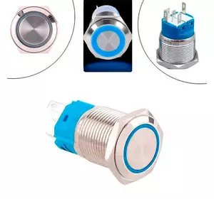 Кнопка 19мм возвратная, 9-24В, синий LED, 5pin, 19K-P11D