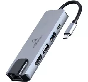 Концентратор Cablexpert USB-C 5-in-1 (hub/HDMI/PD/LAN) (A-CM-COMBO5-04)