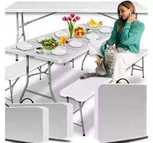 Раскладной набор садовой мебели Gordon стол + 2 лавы : 180см (белый)