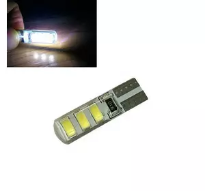 2х LED T10 W5W лампа в автомобиль, 6 SMD 5630 5730 с обманкой, в силиконе
