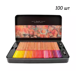 Набор разноцветных карандашей 100 шт, металлический кейс Marco Renoir