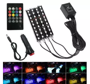 Декоративная RGB LED подсветка салона авто, цветомузыка, ДУ, 12В