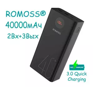 Power Bank Внешний аккумулятор 40000мАч QC3.0 ЖК 18Вт Romoss Zeus Premium