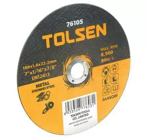Диск Tolsen отрезной по металлу/нержавейке 180х1.6*22.2мм (76105)
