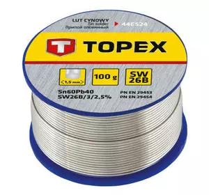 Припой для пайки Topex оловянный 60%Sn, проволока 1.5 мм,100 г (44E524)