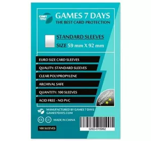 Протектор для карт Games7Days 59 х 92 мм, Euro, 100 шт (STANDART) (GSD-015992)