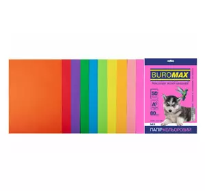Бумага Buromax А4, 80g, NEON+INTENSIVE, 10colors, 50sh (BM.2721850-99)