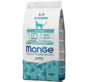 Сухой корм для кошек Monge Cat Sterilised с треской 1.5 кг (8009470005531)
