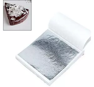 Сусальное серебро пищевое, лист 8х8см 100шт, поталь для декора