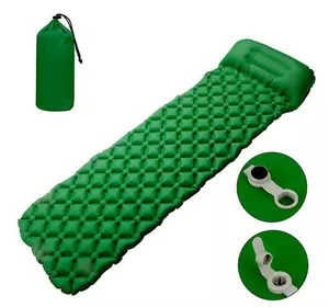 Коврик туристический надувной с подушкой, матрас 190x60x5см, зеленый