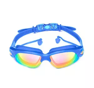 Очки для плавания с берушами, защита от УФ Anti-Fog, KH76-A, синие