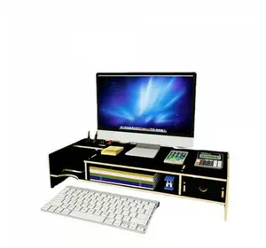 Настільна підставка під екран і ноутбук з полочками для зберігання канцелярії чорна