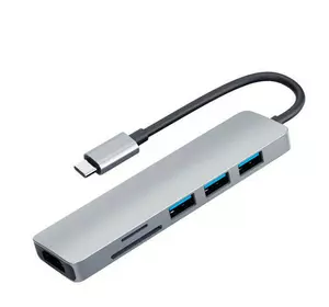 USB 3.1 Type-C хаб розгалужувач на 2x USB 3.0, HDMI, кардридер, PD, метал