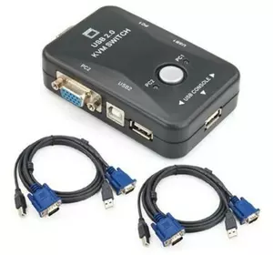 2-портовый KVM свич, переключатель USB и 2 кабеля